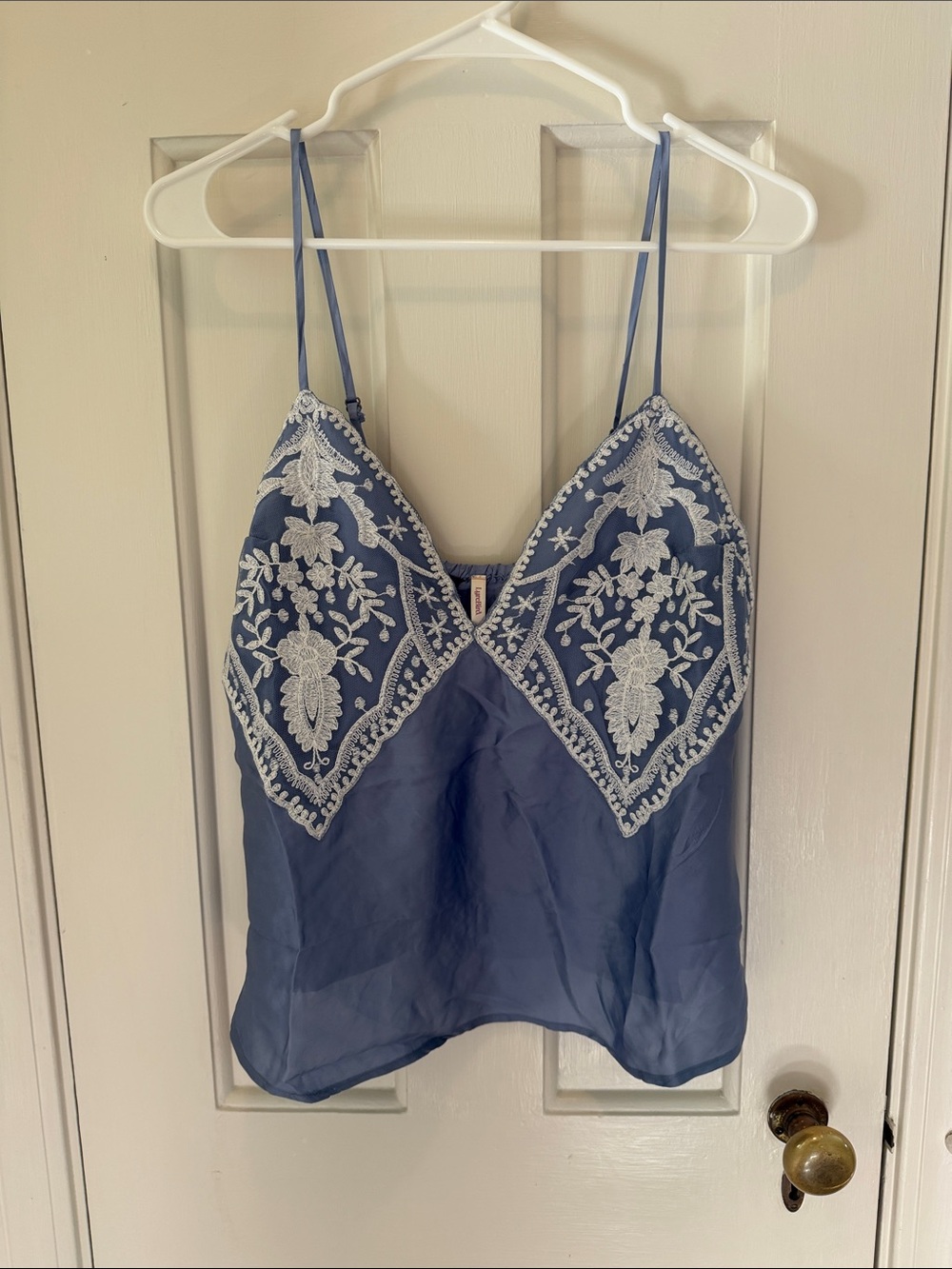 NWT Anthropologie LyreBird Blue Embroidered Silk Camisole